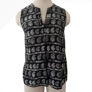 Madewell Size XS Sleeveless Blouse Novella Moroccan Print Tank Top Snap V-Neck